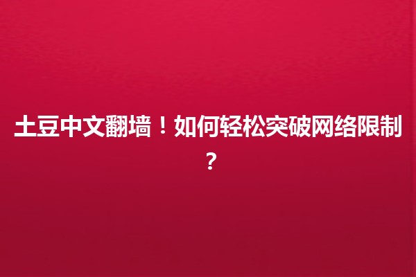 🥔土豆中文翻墙！如何轻松突破网络限制？🤔