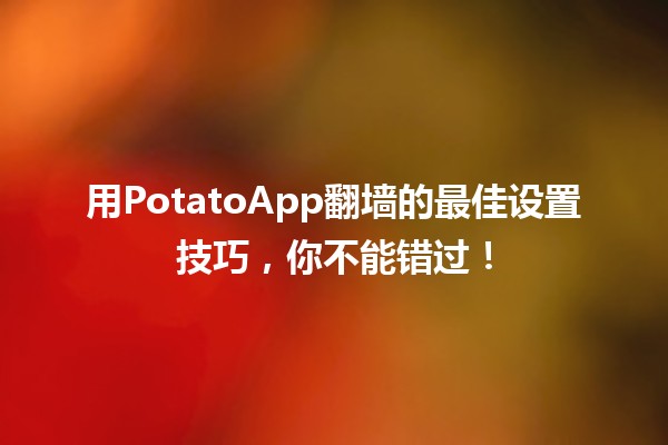 🚀 用PotatoApp翻墙的最佳设置技巧，你不能错过！🌍