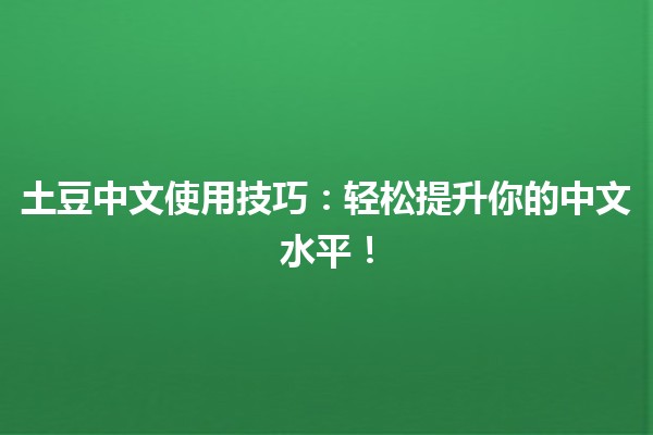 土豆中文使用技巧🍟：轻松提升你的中文水平！