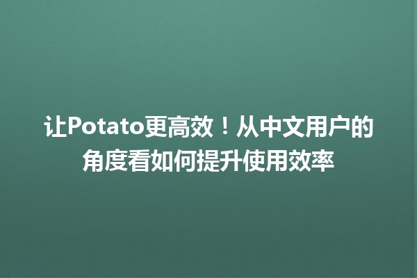 让Potato更高效！从中文用户的角度看如何提升使用效率💻🥔