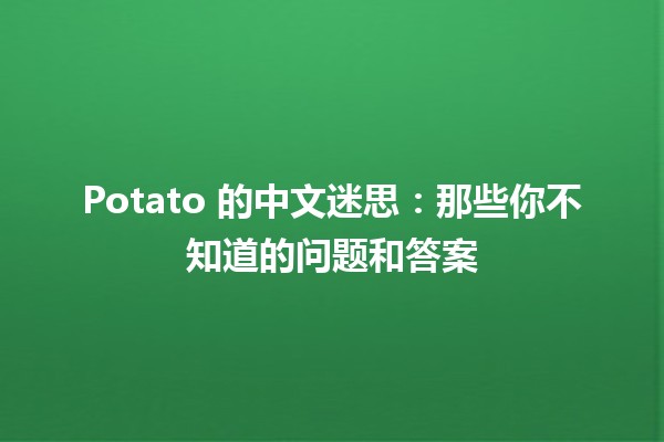 🌟 Potato 的中文迷思：那些你不知道的问题和答案