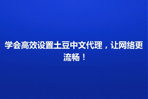 🌐 学会高效设置土豆中文代理，让网络更流畅！